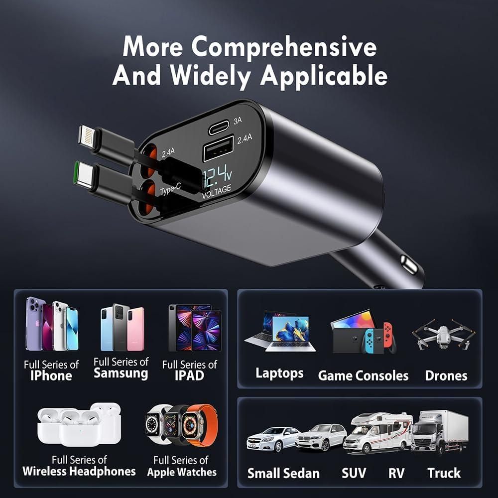 TurboCharge 66W – Retractable Car Charger ⚡