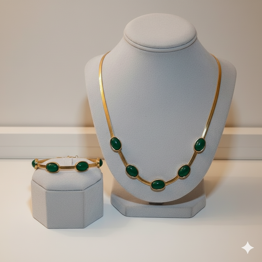 Aura Gold & Emerald Duo Necklace and Bracelet